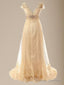A-line V-neck Short Sleeves Sash/Ribbon/Belt Sweep Train Tulle Wedding Dress