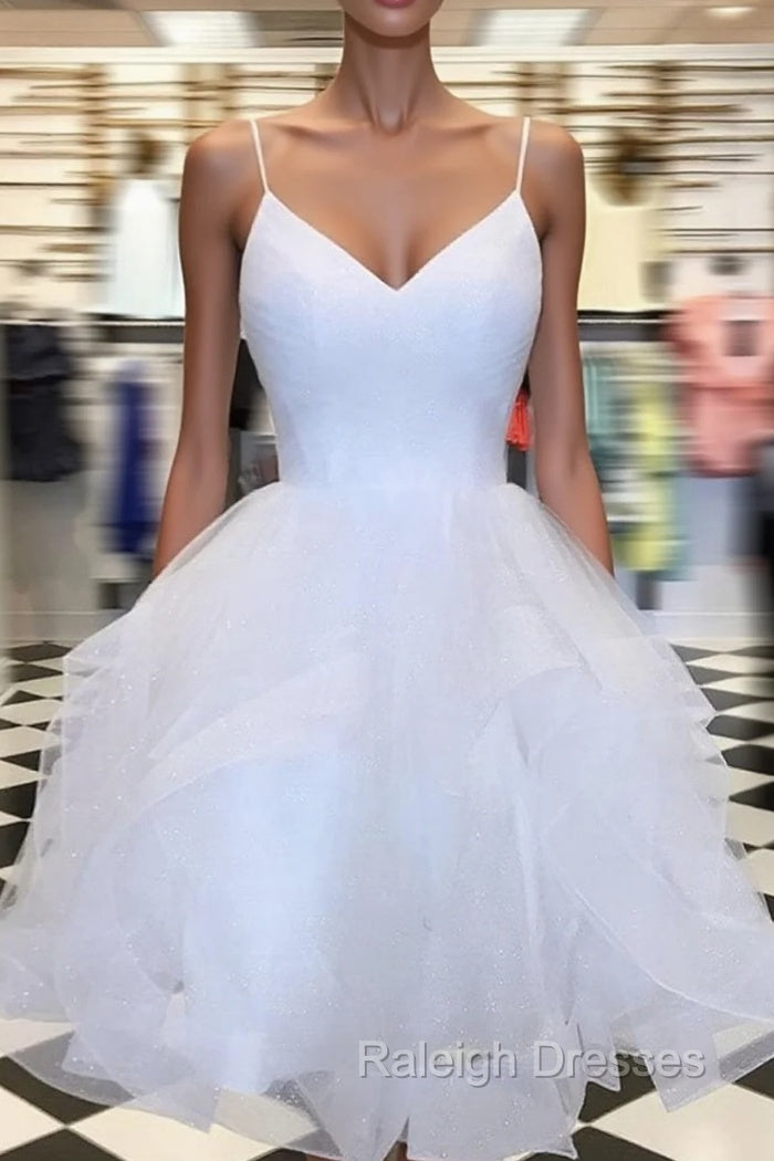 A Line V Neck Short White Prom Dresses, Short White Lace Formal Homecoming Dresses Main image