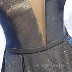 A Line V Neck Silver Gray Long Prom Dresses, Gray Long Formal Evening Dresses