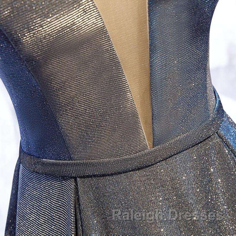 A Line V Neck Silver Gray Long Prom Dresses, Gray Long Formal Evening Dresses