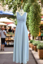A Line V Neck Sleeveless Chiffon Bridesmaid Dresses