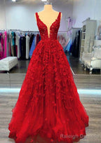 A Line V Neck Sleeveless Long Dress Floor Length Lace Prom Dress With Beading