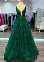 A Line V Neck Sleeveless Long Dress Floor Length Lace Prom Dress With Beading