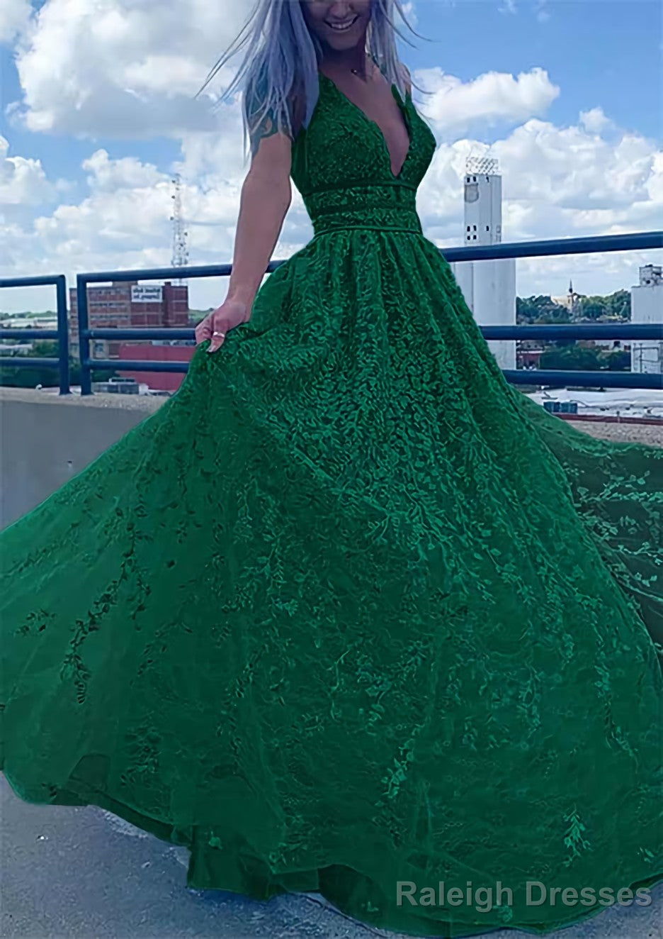 A Line V Neck Sleeveless Long Dress Floor Length Lace Tulle Prom Dress With Beading Sequins