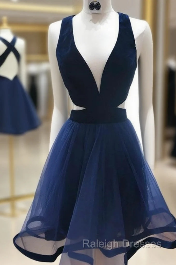A Line V Neck Sleeveless Short Mini Tulle Homecoming Dress Main image