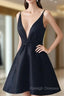 A-line V Neck Sleeveless Taffeta Short/Mini Homecoming Dress With Ruffles