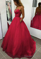 A Line V Neck Spaghetti Straps Long Dress Floor Length Glitter Prom Dress With Pockets