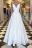A Line V Neck Spaghetti Straps White Prom Dress V Neck White Prom Graduation Prom Dress