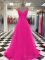 A-line V-neck Sweep Train Tulle Dress