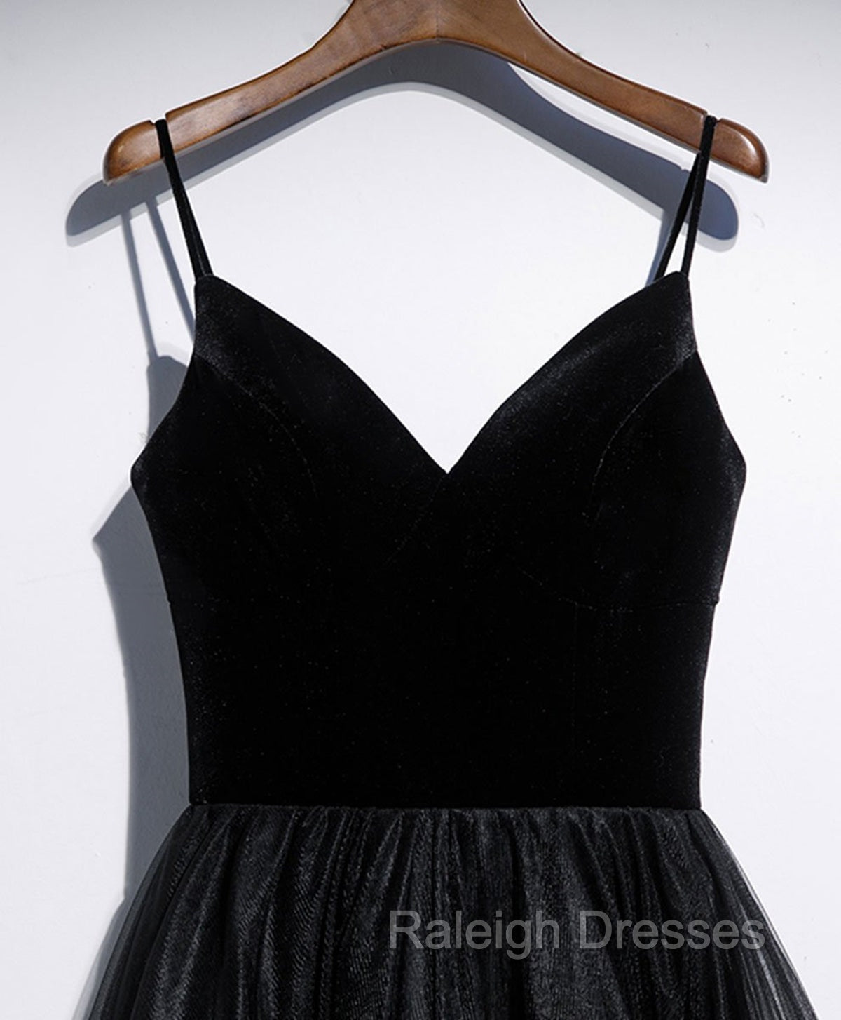 A Line V Neck Tea Length Black Velvet Prom Dresses, Black Tea Length Graduation Homecoming Dresses
