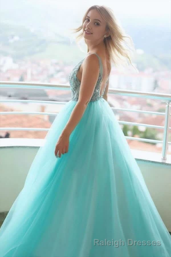 A Line V neck Tulle Lace Long Prom Dress Secondary image