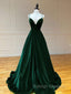 A-Line V Neck Velvet Green Long Prom Dresses, Green Velvet Formal Dress