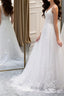 A Line V Neck White Lace Long Prom Dresses White Lace Wedding Dresses White Prom Dresses