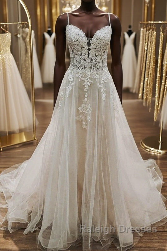 A Line V Neck White Lace Long Prom Wedding Dresses Thin Strap White Lace Prom Dresses White Lace Prom Dresses