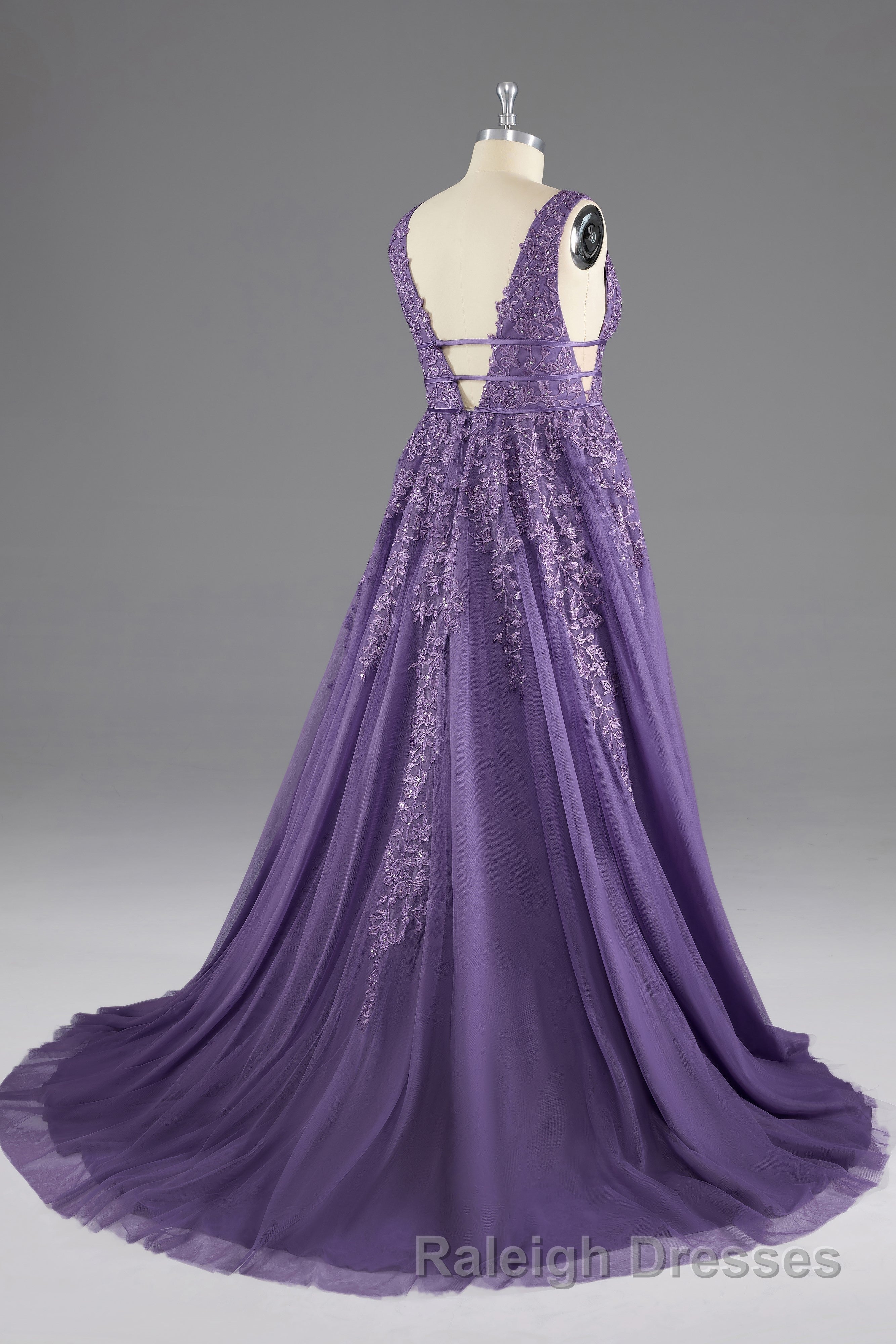 A-line V-Neck Lace Appliques Long Mother of The Bride Dress