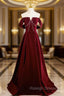 A-Line Velvet Burgundy Long Prom Dress, Burgundy Long Formal Dress