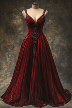 A-Line Velvet Burgundy Prom Dress Prom Dresses