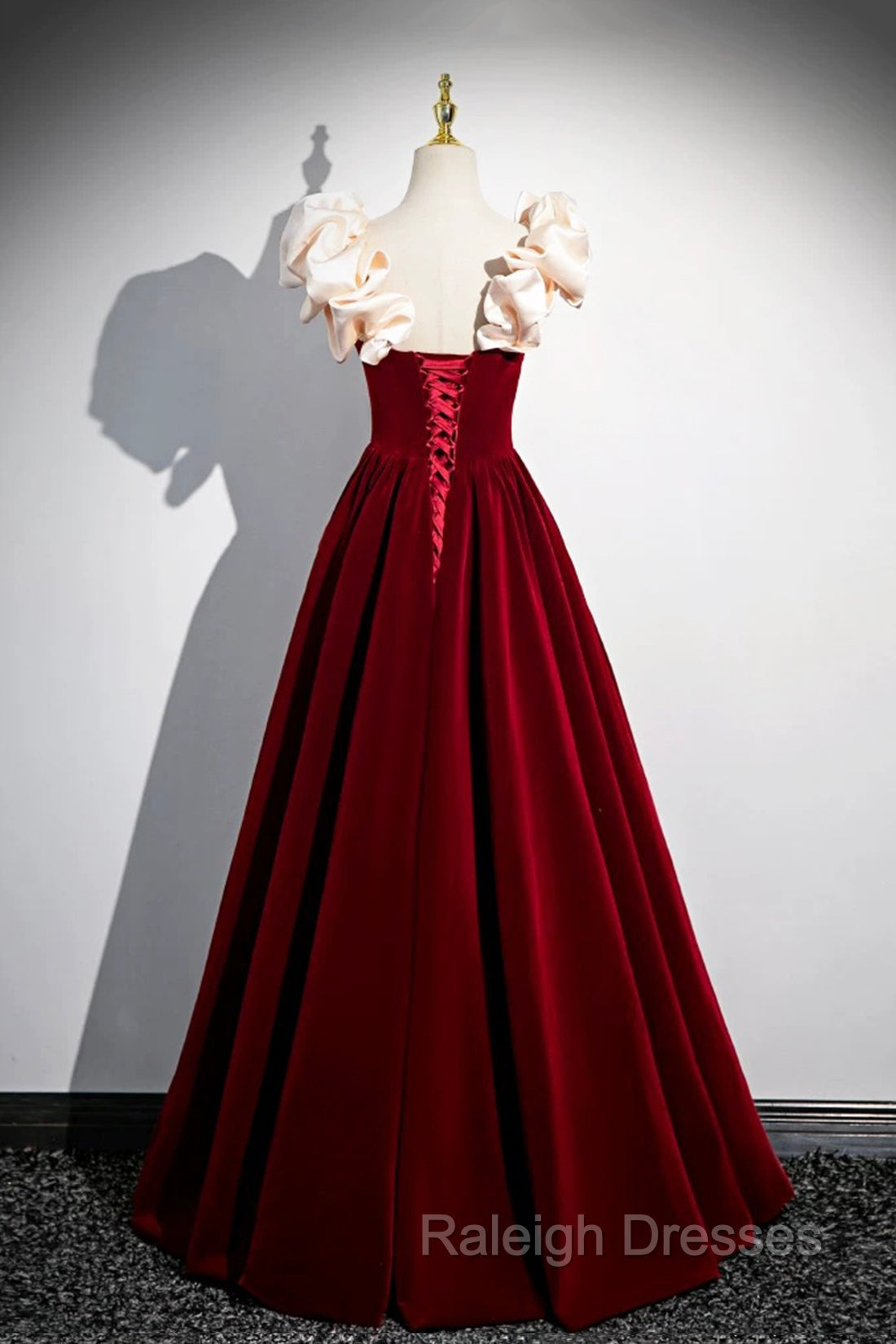 A-Line Velvet Floor Length Prom Dress, Burgundy Off the Shoulder Evening Party Dress Secondary image