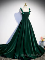 A Line Velvet Green Long Prom Dress Green Prom Dress