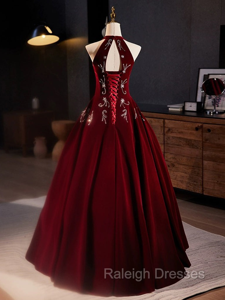 A-Line Velvet Sequin Burgundy Long Prom Dress Long Formal Dress December Wedding Guest Dress Secondary image