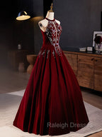 A-Line Velvet Sequin Burgundy Long Prom Dress Long Formal Dress December Wedding Guest Dress