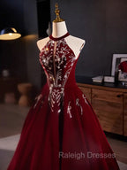 A-Line Velvet Sequin Burgundy Long Prom Dress Long Formal Dress December Wedding Guest Dress