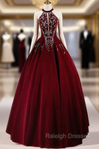 A-Line Velvet Sequin Burgundy Long Prom Dress Long Formal Dress December Wedding Guest Dress