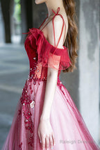 A-Line Velvet Tulle Long Prom Dresses Lovely Lace Off The Shoulder Prom Dresses
