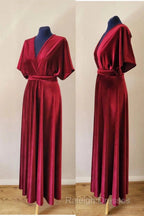 A-Line Velvet V-Neck Formal Dresses Long Bridesmaid Dress
