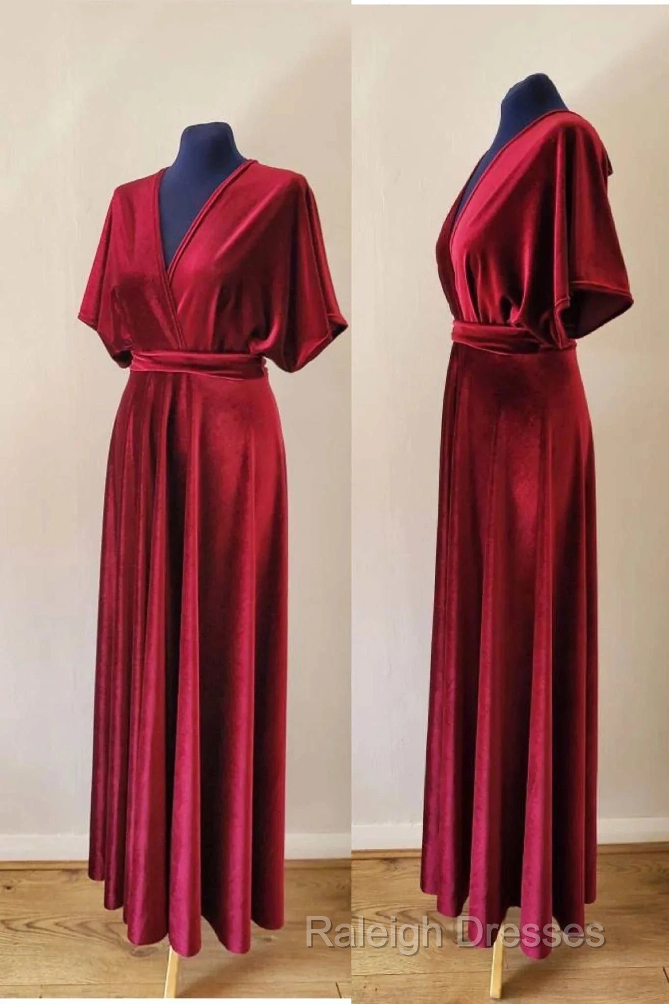 A-Line Velvet V-Neck Formal Dresses Long Bridesmaid Dress