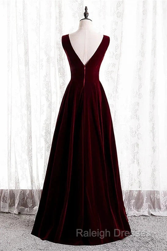 A-Line Velvet V-Neckline Sleeveless Long Party Dress Prom Dresses Bridesmaid Dress Secondary image