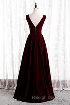 A-Line Velvet V-Neckline Sleeveless Long Party Dress Prom Dresses Bridesmaid Dress