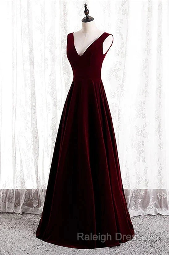 A-Line Velvet V-Neckline Sleeveless Long Party Dress Prom Dresses Bridesmaid Dress