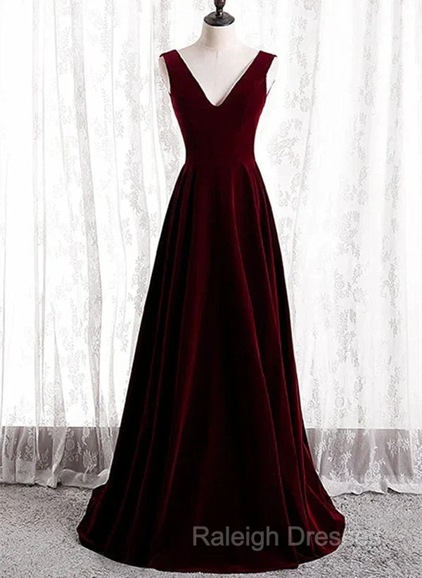 A-Line Velvet V-Neckline Sleeveless Long Prom Dresses Bridesmaid Dresses