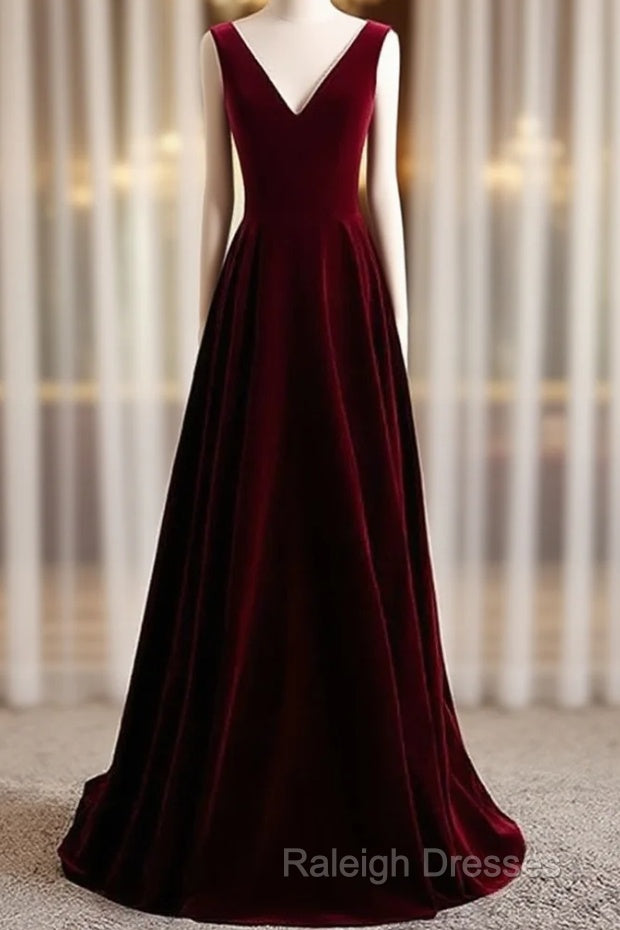 A-Line Velvet V-Neckline Sleeveless Long Party Dress Prom Dresses Bridesmaid Dress Main image