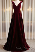 A-Line Velvet V-Neckline Sleeveless Long Party Dress Prom Dresses Bridesmaid Dress