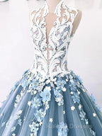 A-Line Vintage Backless Wedding Dresses Tulle High Neck