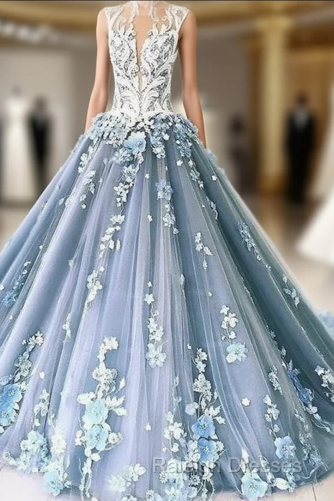 A-Line Vintage Backless Wedding Dresses Tulle High Neck