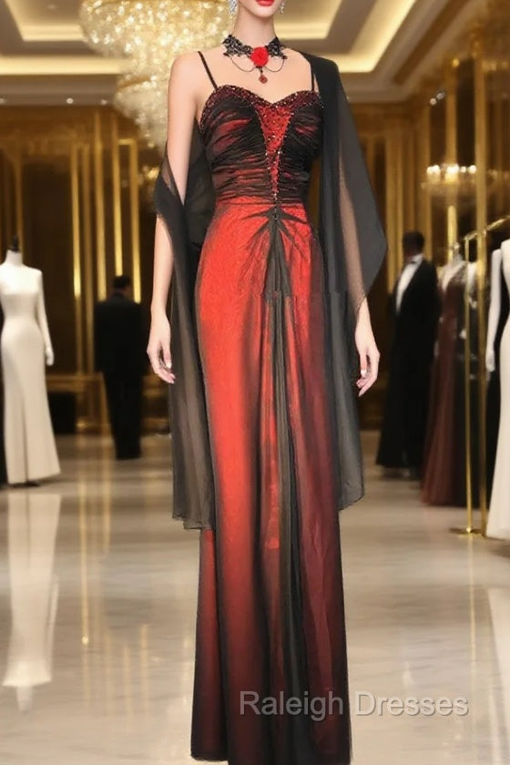 A Line Vintage Style Black and Red Beaded Prom Dress, Black and Red Formal Dress Main image