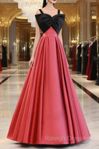 A-Line Watermelon Red Satin Long Prom Dress, Long Formal Dress