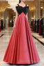 A-Line Watermelon Red Satin Long Prom Dress, Long Formal Dress