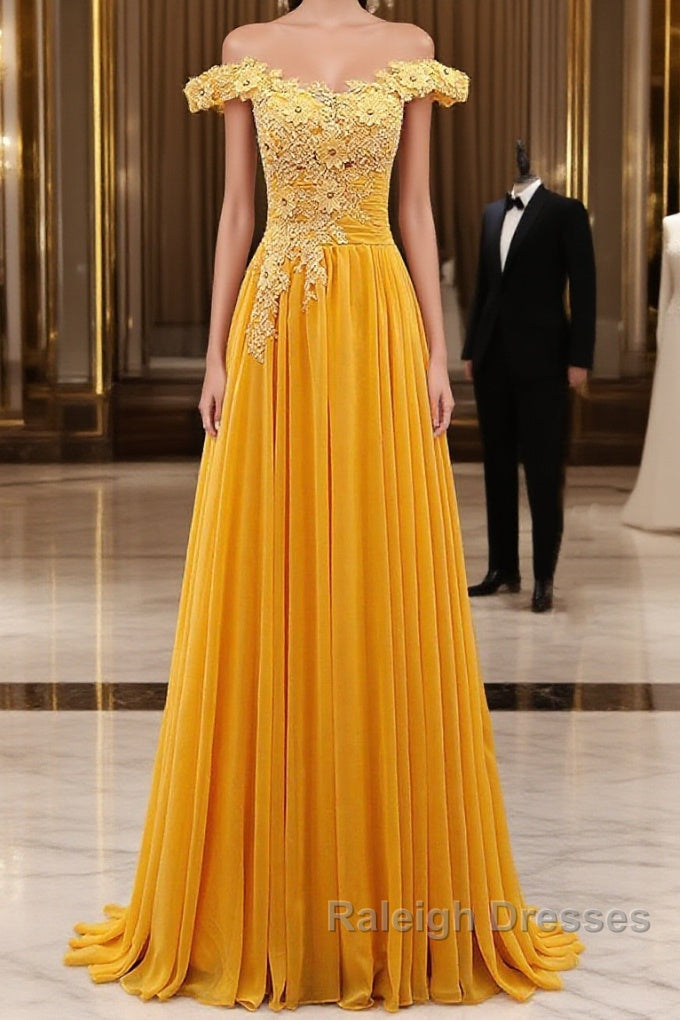 A-Line Wedding Guest Dresses Floral Dress Prom Wedding Party Sweep / Brush Train Sleeveless Off Shoulder Chiffon With Appliques Main image