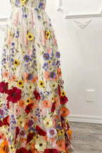 A-Line Wedding Guest Dresses Floral Dress Wedding Guest Floor Length Sleeveless Illusion Neck Wednesday Addams Family Cotton Backless With Embroidery Appliques