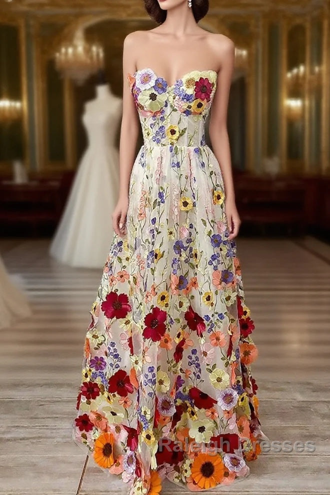 A-Line Wedding Guest Dresses Floral Dress Wedding Guest Floor Length Sleeveless Illusion Neck Wednesday Addams Family Cotton Backless With Embroidery Appliques Main image