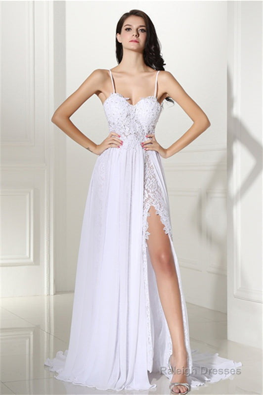 A-line White Evening Dresses Straps Chiffon Long Formal Dresses Main image