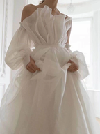 A Line White Long Organza Formal Prom Dress Formal Dress