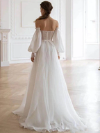 A Line White Long Organza Formal Prom Dress Formal Dress