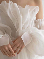 A Line White Long Organza Formal Prom Dress Formal Dress