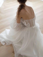 A Line White Long Organza Formal Prom Dress Formal Dress