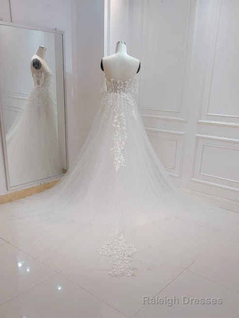 A-Line White Off The Shoulder Wedding Dresses With Flower Embroidery Beautiful